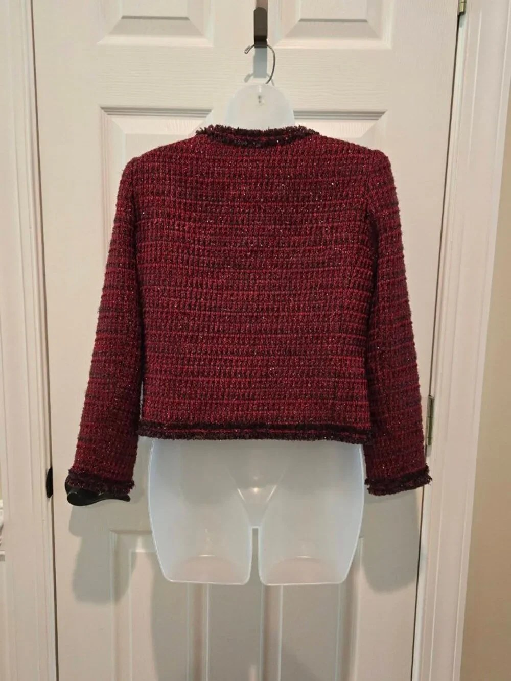 Alice + Olivia Kidman Metallic Red Tweed Jacket Size Small